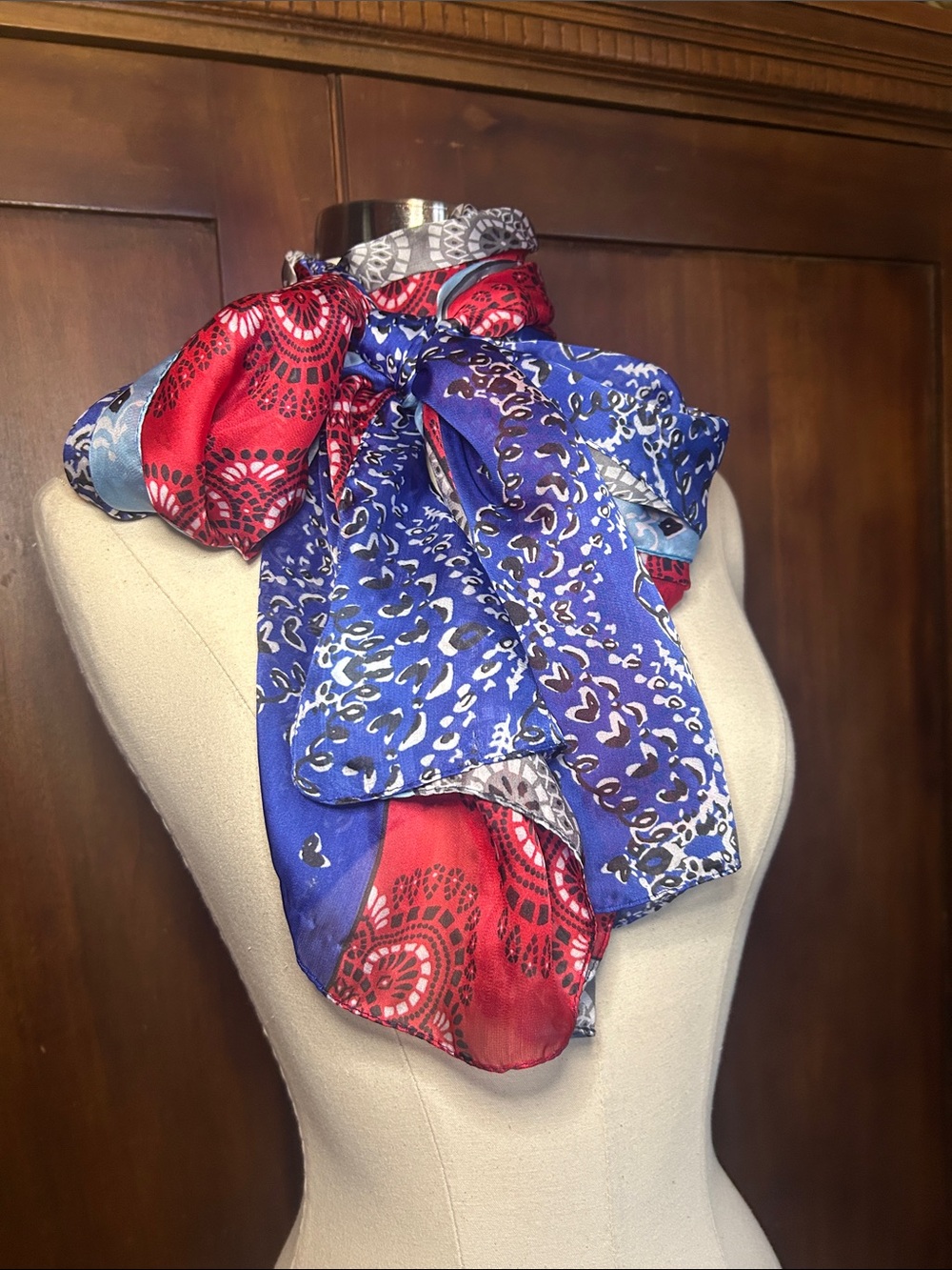 Red and Blue Bandana Pattern Lightweight Semi-Sheer Scarf 82”